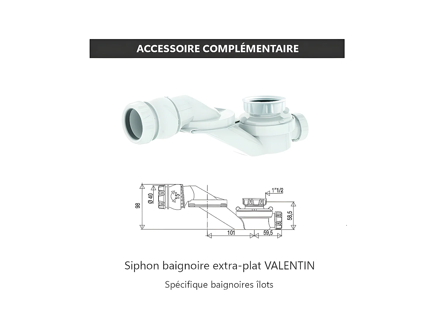 Baignoire îlot rétro ovale PITTSBURGH Blanche 177 cm