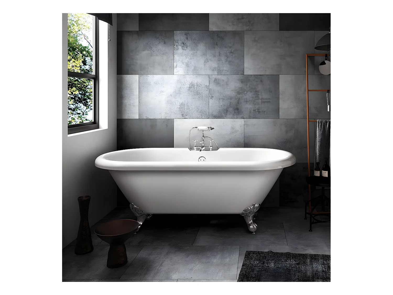 Vasca da bagno freestanding stile classico con piedini CHELSEA Bianca 170 cm Piedini di leone Neri
