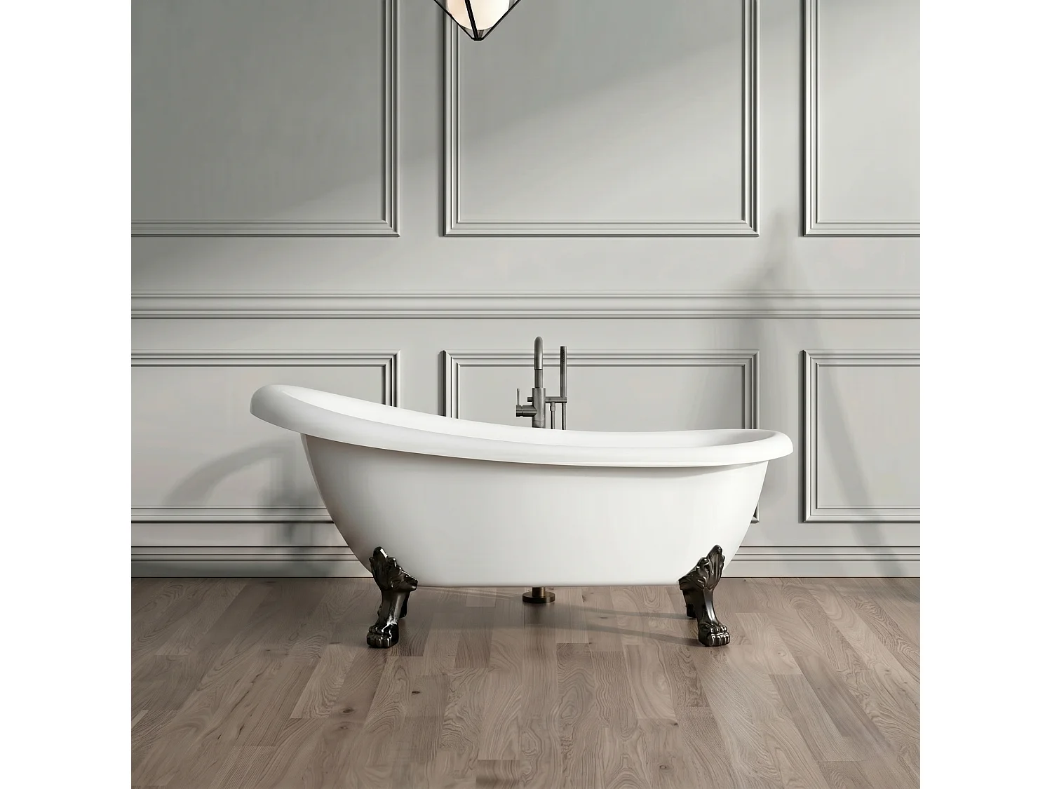 Freistehende Badewanne mit Füßen RICHMOND Löwenfüße SCHWARZ 171 cm