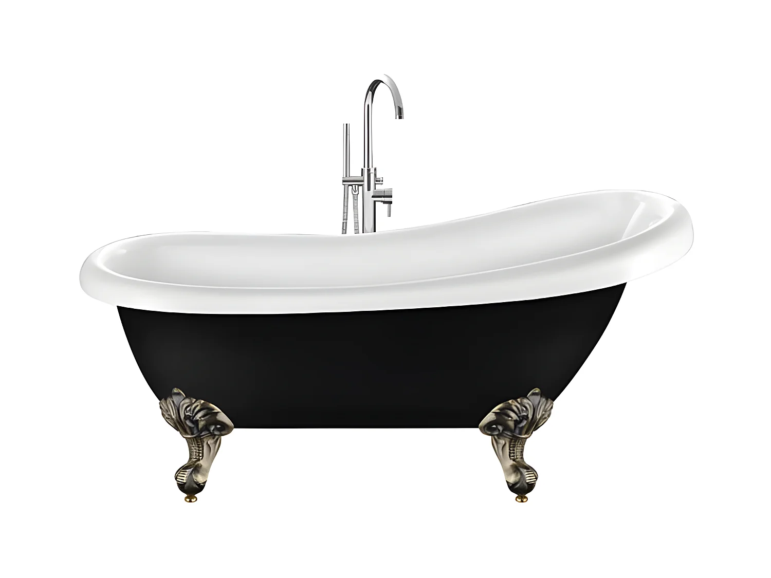 Baignoire ancienne rétro sur pieds RICHMOND Noire 171 cm Pieds d'Aigle Bronze jaune vieilli
