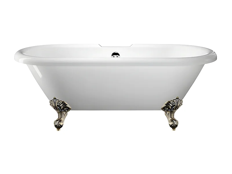 Baignoire ancienne rétro sur pieds CHELSEA Blanche 170 cm Pieds d'Aigle Bronze jaune vieilli