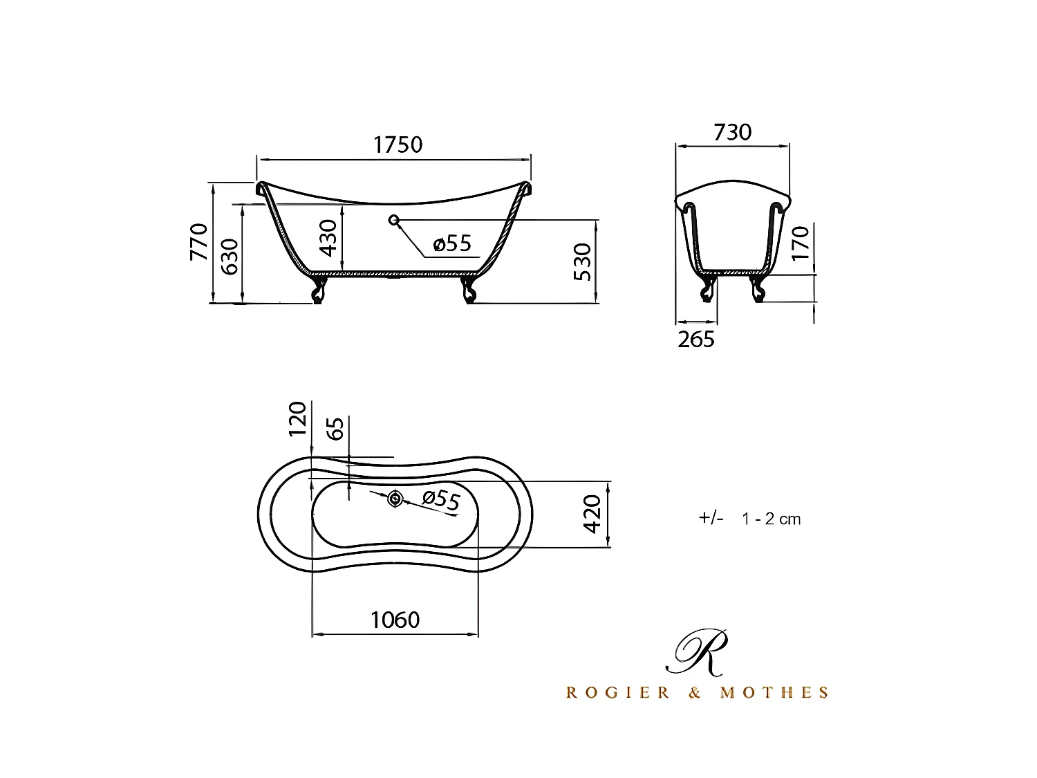 Vasca da bagno freestanding stile classico con piedini DARLINGTON nera 175 cm Piedini di aquila Bronzo