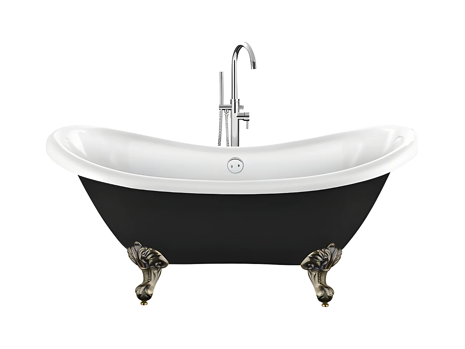 Baignoire ancienne rétro sur pieds DARLINGTON Noire 175 cm Pieds d'Aigle Bronze jaune vieilli