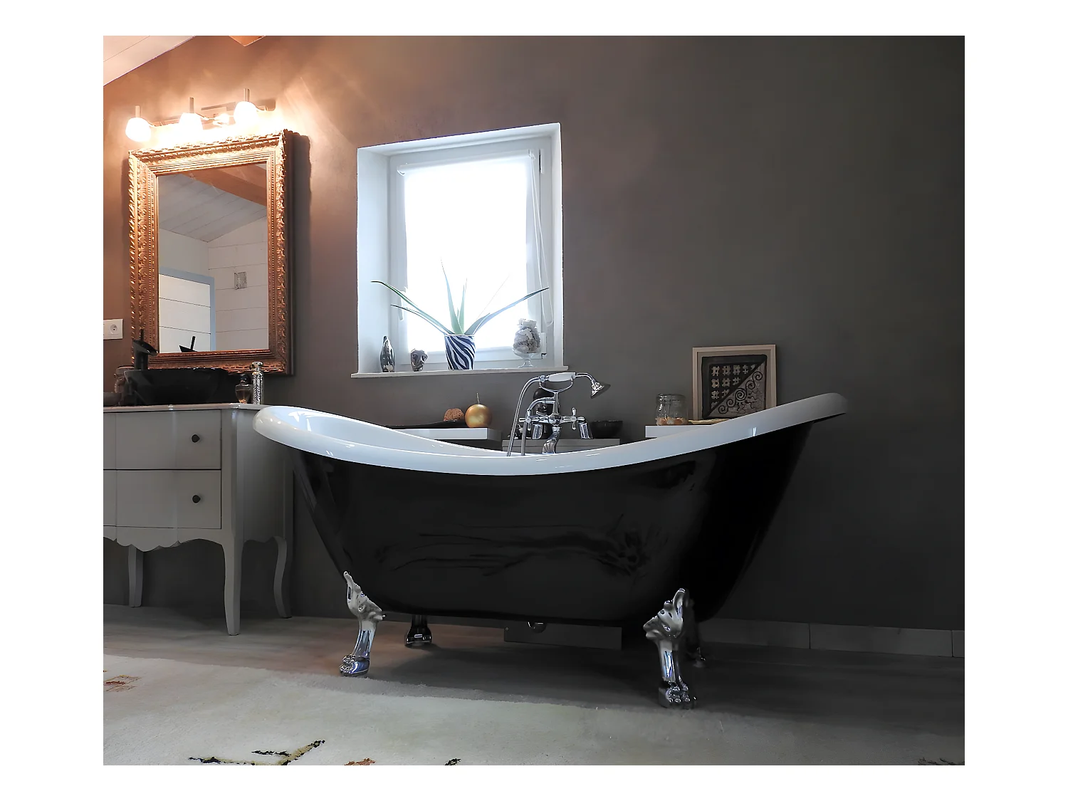 Baignoire ancienne rétro sur pieds DARLINGTON Noire 175 cm Pieds d'Aigle Noirs