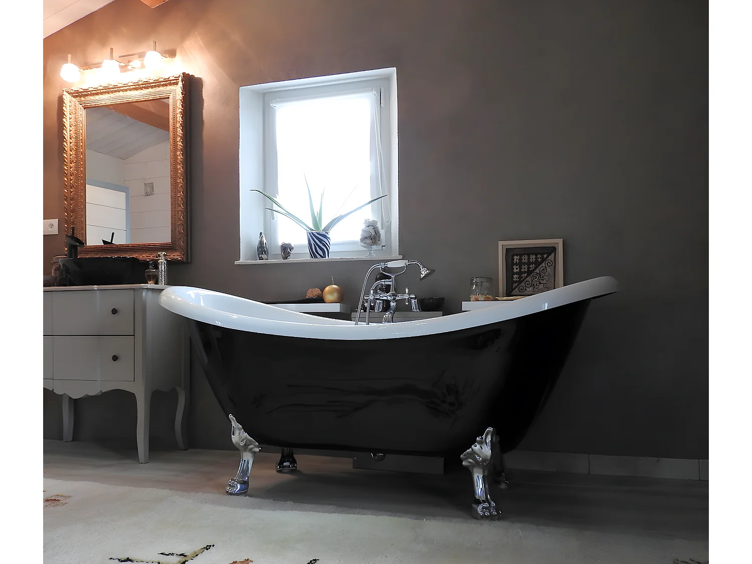 Baignoire ancienne rétro sur pieds DARLINGTON Noire 175 cm Pieds d'Aigle Noirs