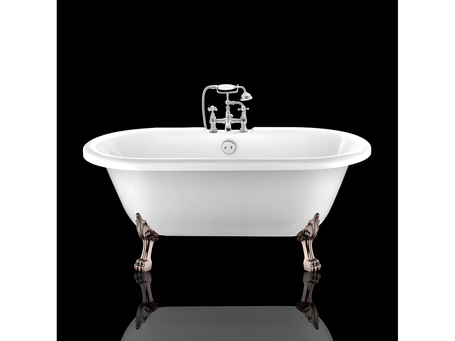 Baignoire ancienne rétro sur pieds CHELSEA Blanche 154 cm Pieds de Lion Cuivre rouge vieilli