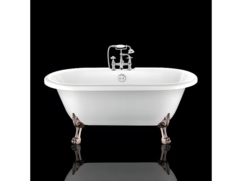 Baignoire ancienne rétro sur pieds CHELSEA Blanche 154 cm Pieds de Lion Cuivre rouge vieilli