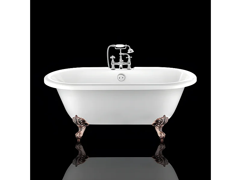 Baignoire ancienne rétro sur pieds CHELSEA Blanche 154 cm Pieds d'Aigle Cuivre rouge vieilli