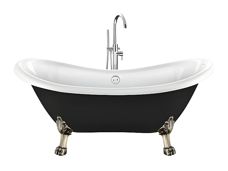 Baignoire ancienne rétro sur pieds DARLINGTON Noire 175 cm Pieds de Lion Bronze jaune vieilli