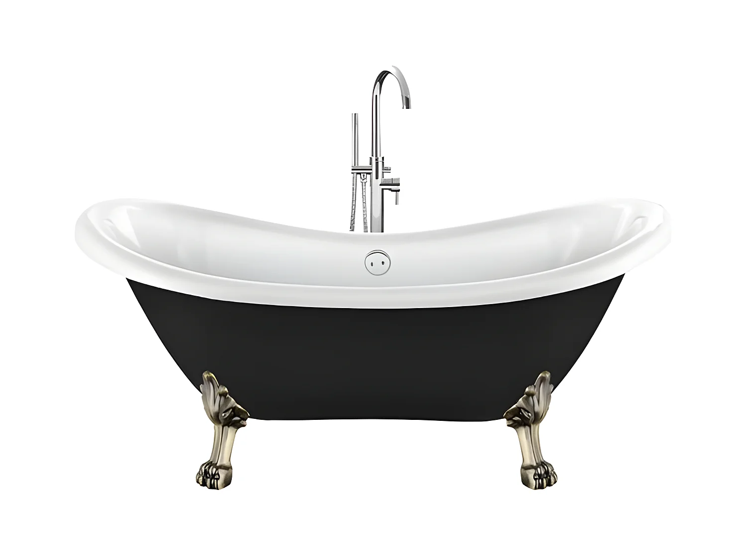 Baignoire ancienne rétro sur pieds DARLINGTON Noire 175 cm Pieds de Lion Bronze jaune vieilli
