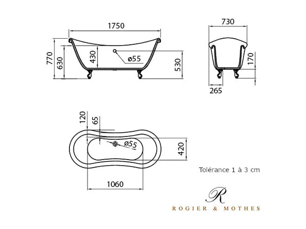 Bañera con patas DARLINGTON  175 cm patas ÁGUILA DORADAS