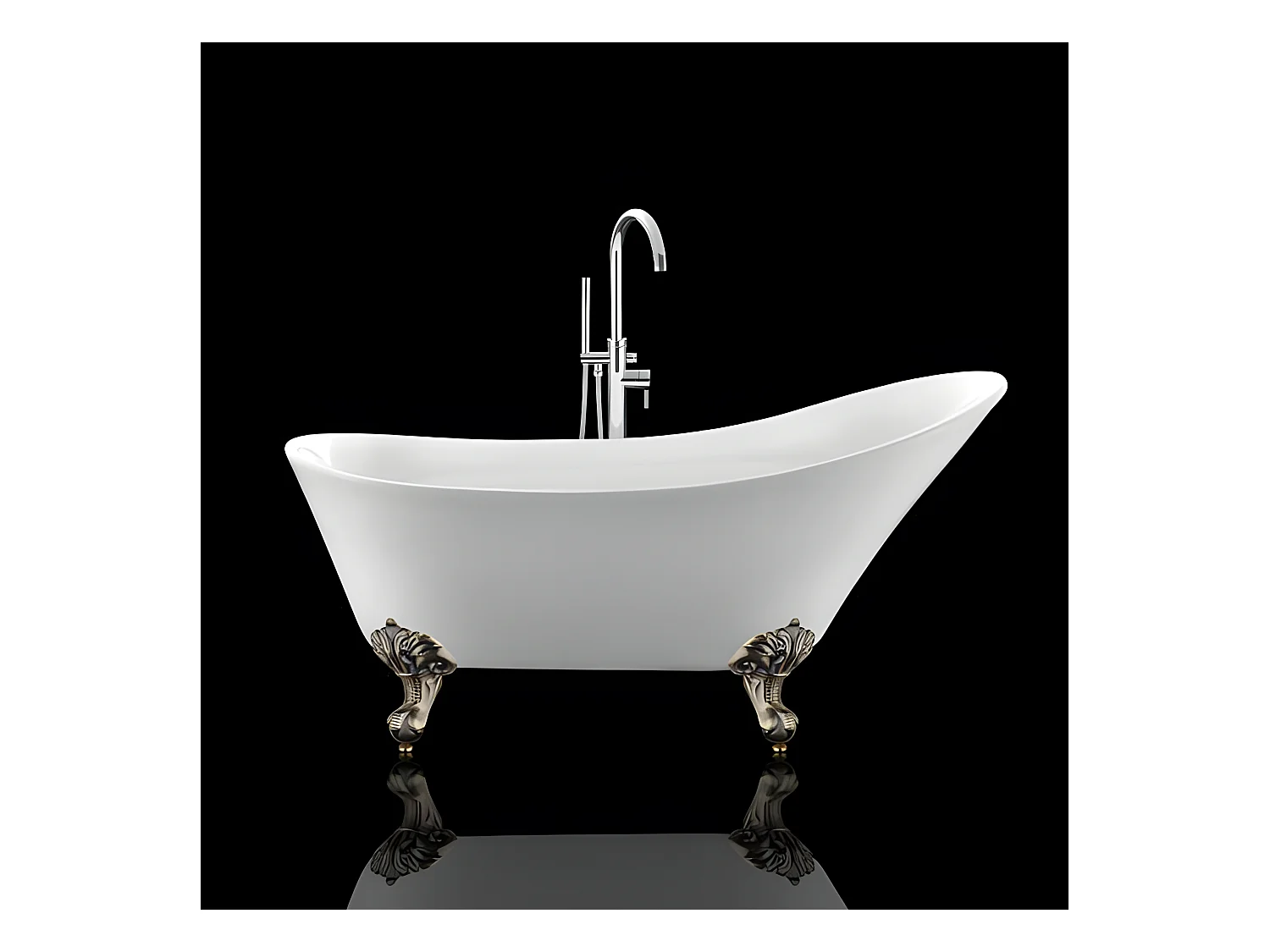 Baignoire ancienne rétro sur pieds BALMAIN Blanche 161 cm Pieds d'Aigle Bronze jaune vieilli
