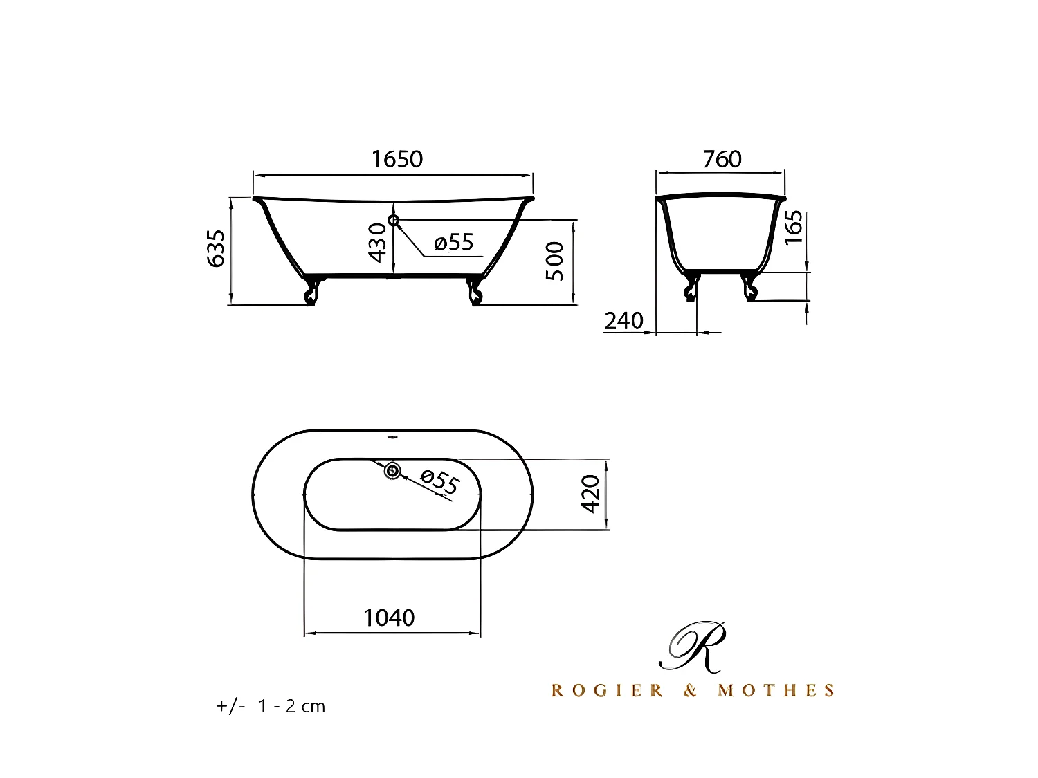 Baignoire ancienne rétro sur pieds SURRY HILLS Blanche 165 cm Pieds d'Aigle Blancs