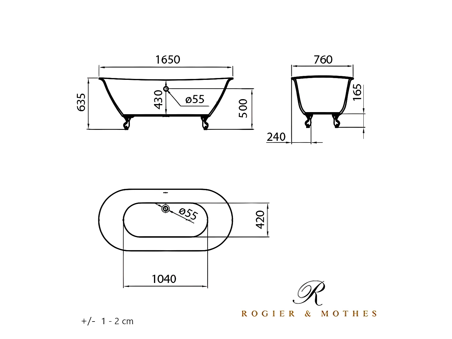 Baignoire ancienne rétro sur pieds SURRY HILLS Blanche 165 cm Pieds d'Aigle Blancs