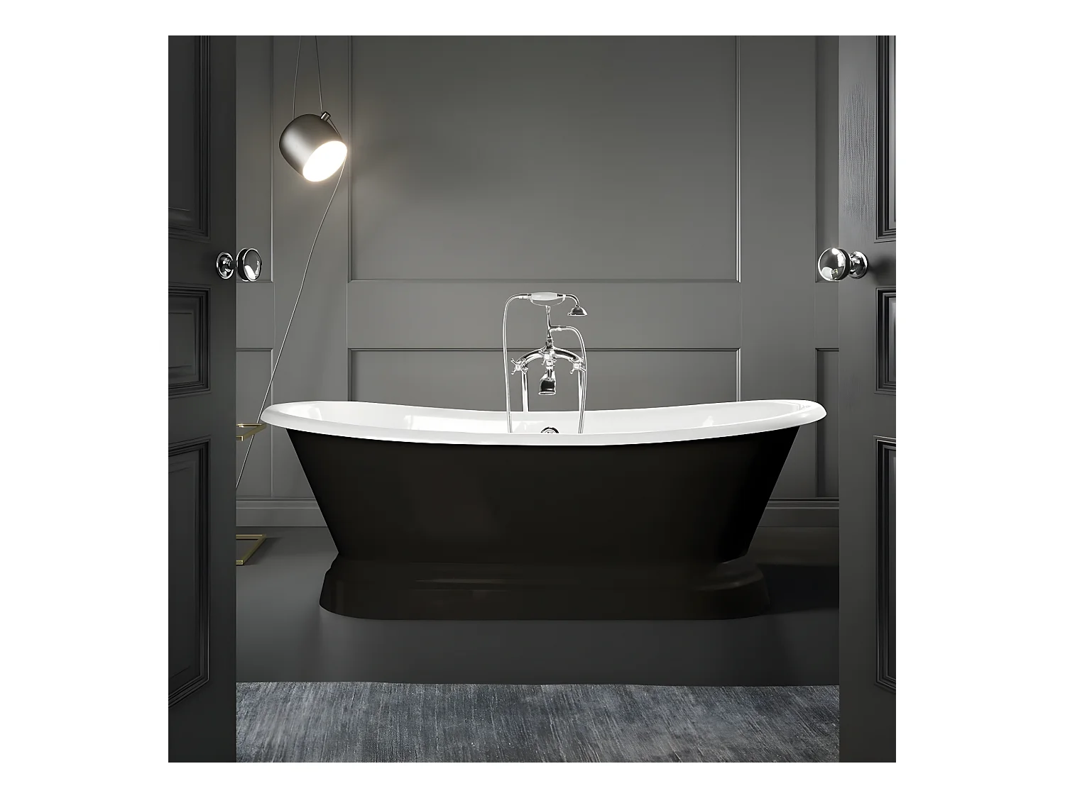 Baignoire sur socle en fonte émaillée SOUTHPORT Noire 180 cm Peinture noire (baignoire et socle)