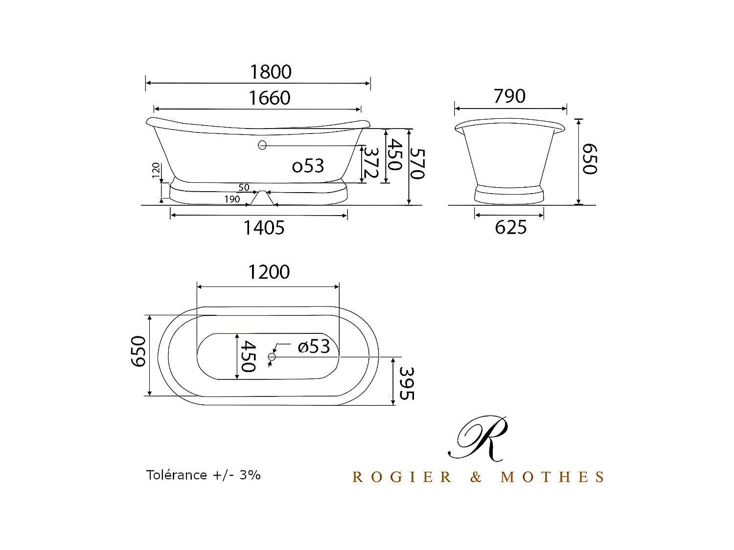 Baignoire sur socle en fonte émaillée SOUTHPORT Noire 180 cm Peinture noire (baignoire et socle)