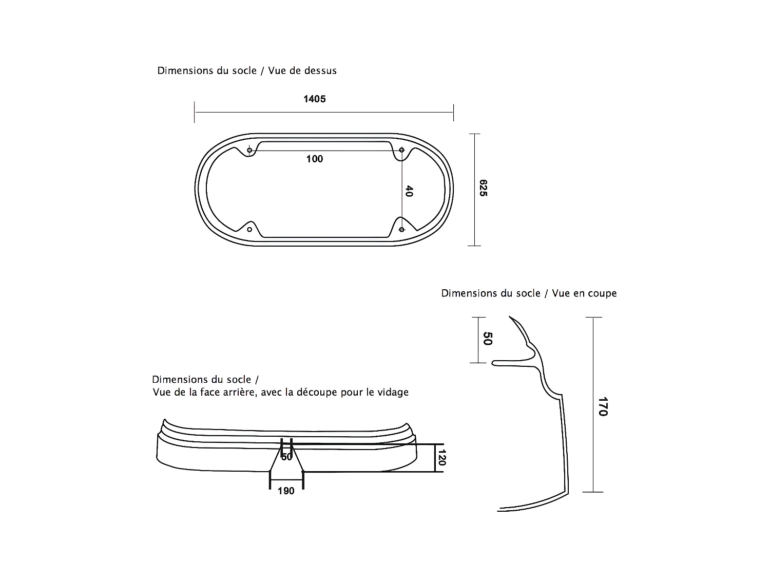 Baignoire sur socle en fonte émaillée SOUTHPORT Noire 180 cm Peinture noire (baignoire et socle)