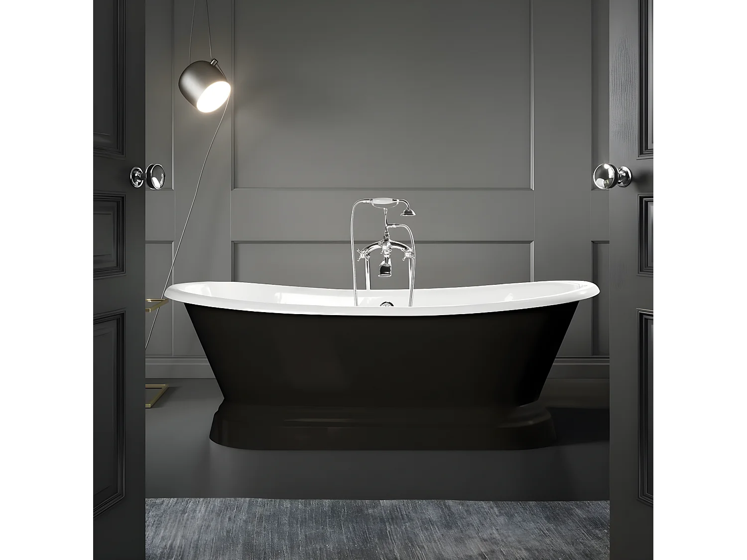 Baignoire sur socle en fonte émaillée SOUTHPORT Noire 180 cm Peinture noire (baignoire et socle)