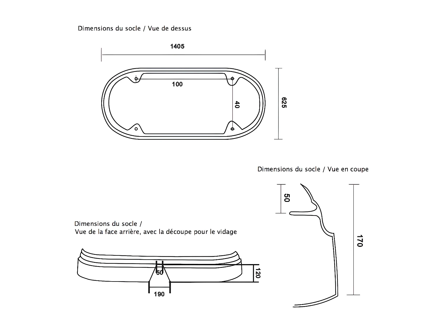Baignoire sur socle en fonte émaillée SOUTHPORT Noire 180 cm Peinture noire (baignoire et socle)