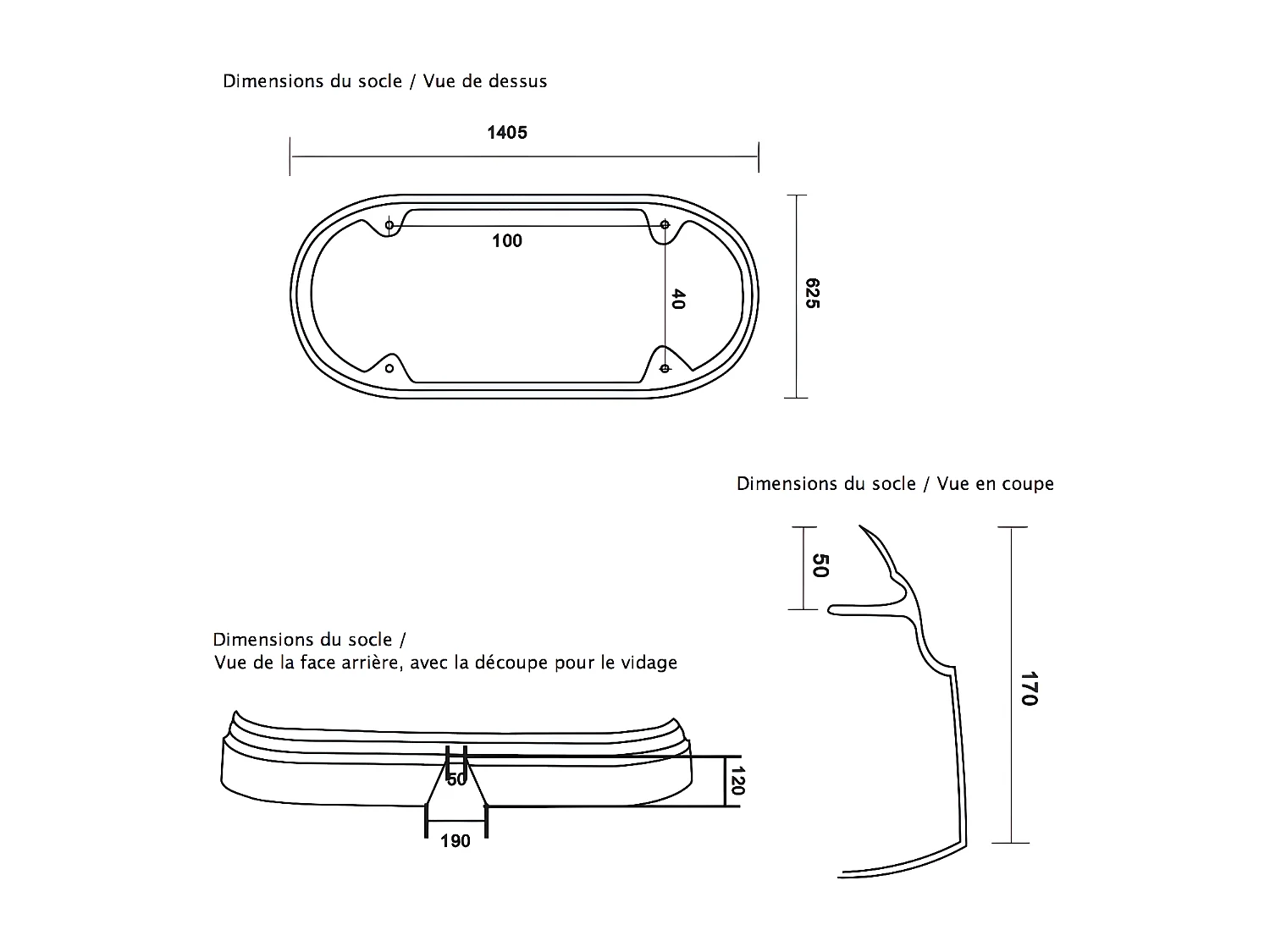 Baignoire îlot sur socle en fonte émaillée SOUTHPORT Noire 180 cm Peinture noire (baignoire et socle)