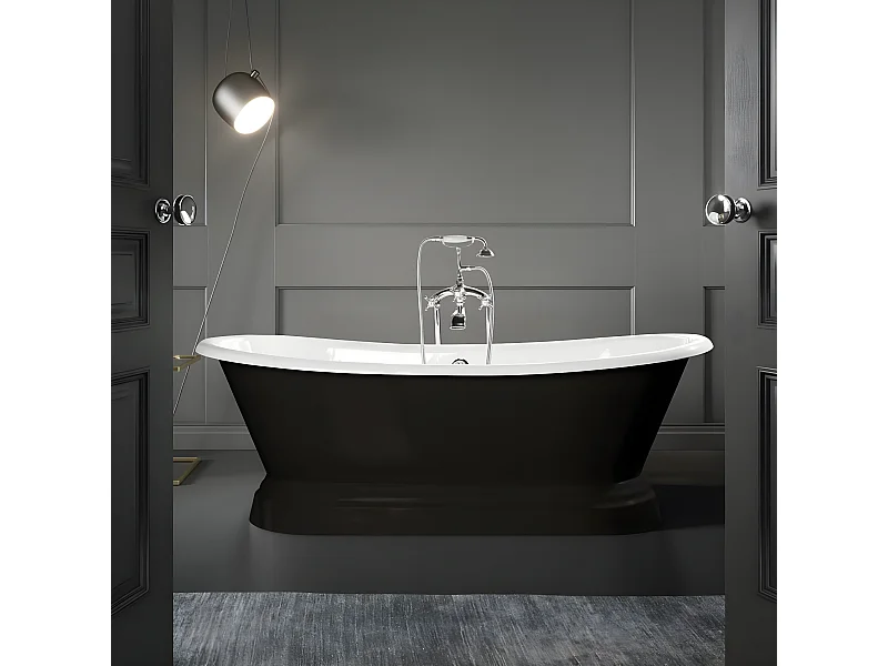 Baignoire sur socle en fonte émaillée SOUTHPORT Noire 180 cm Peinture noire (baignoire et socle)