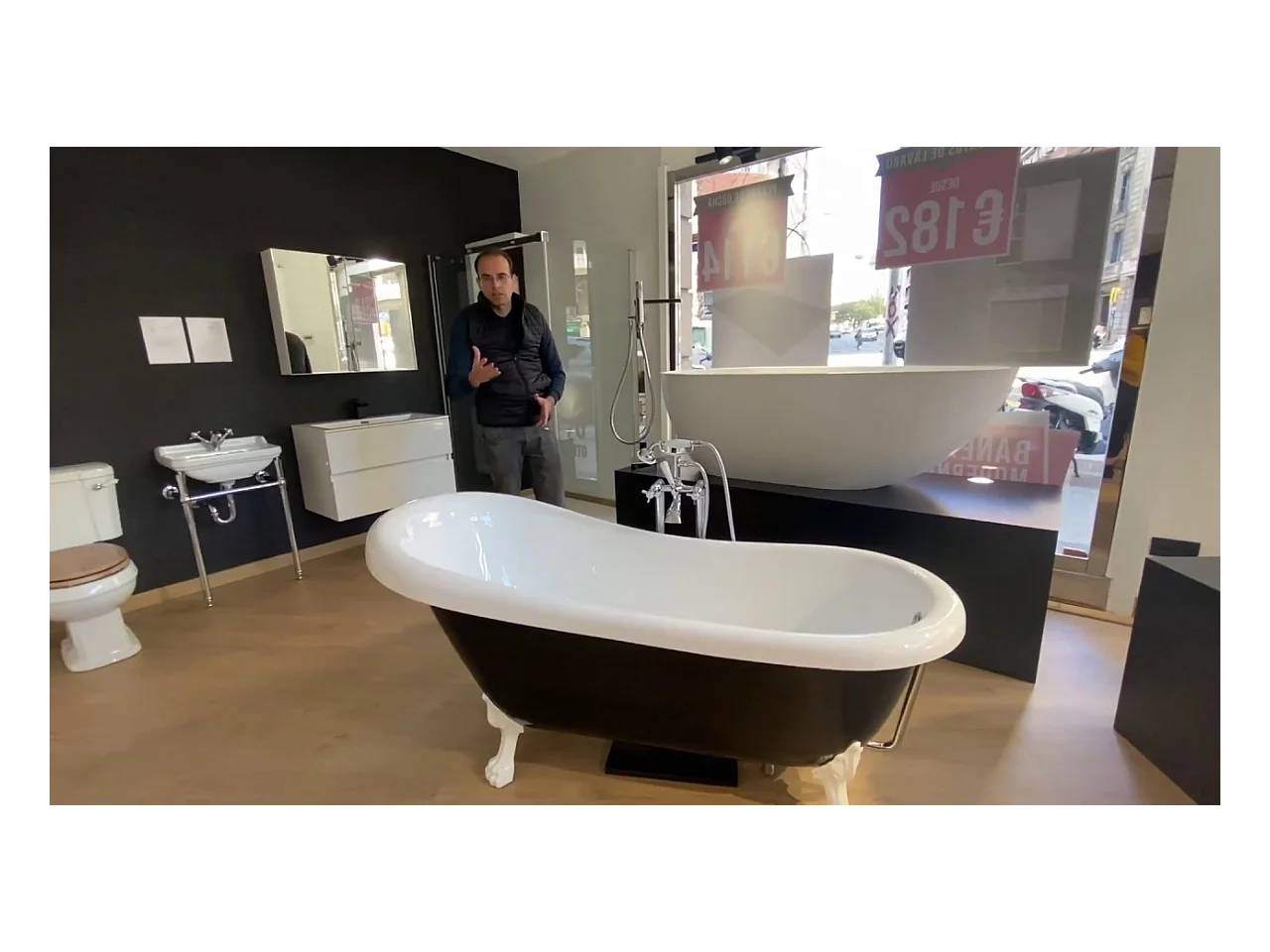 Baignoire ancienne rétro sur pieds RICHMOND Noire 171 cm Pieds d'Aigle Cuivre rouge vieilli