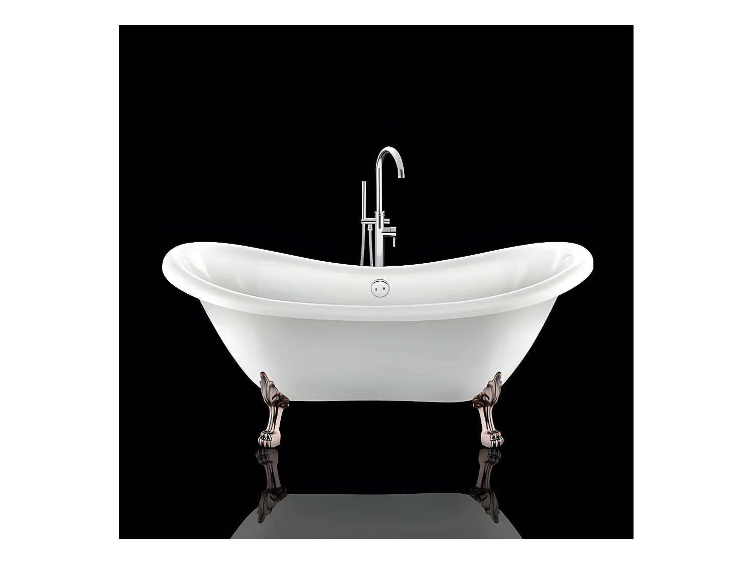 Baignoire ancienne rétro sur pieds DARLINGTON Blanche 175 cm Pieds de Lion Cuivre rouge vieilli