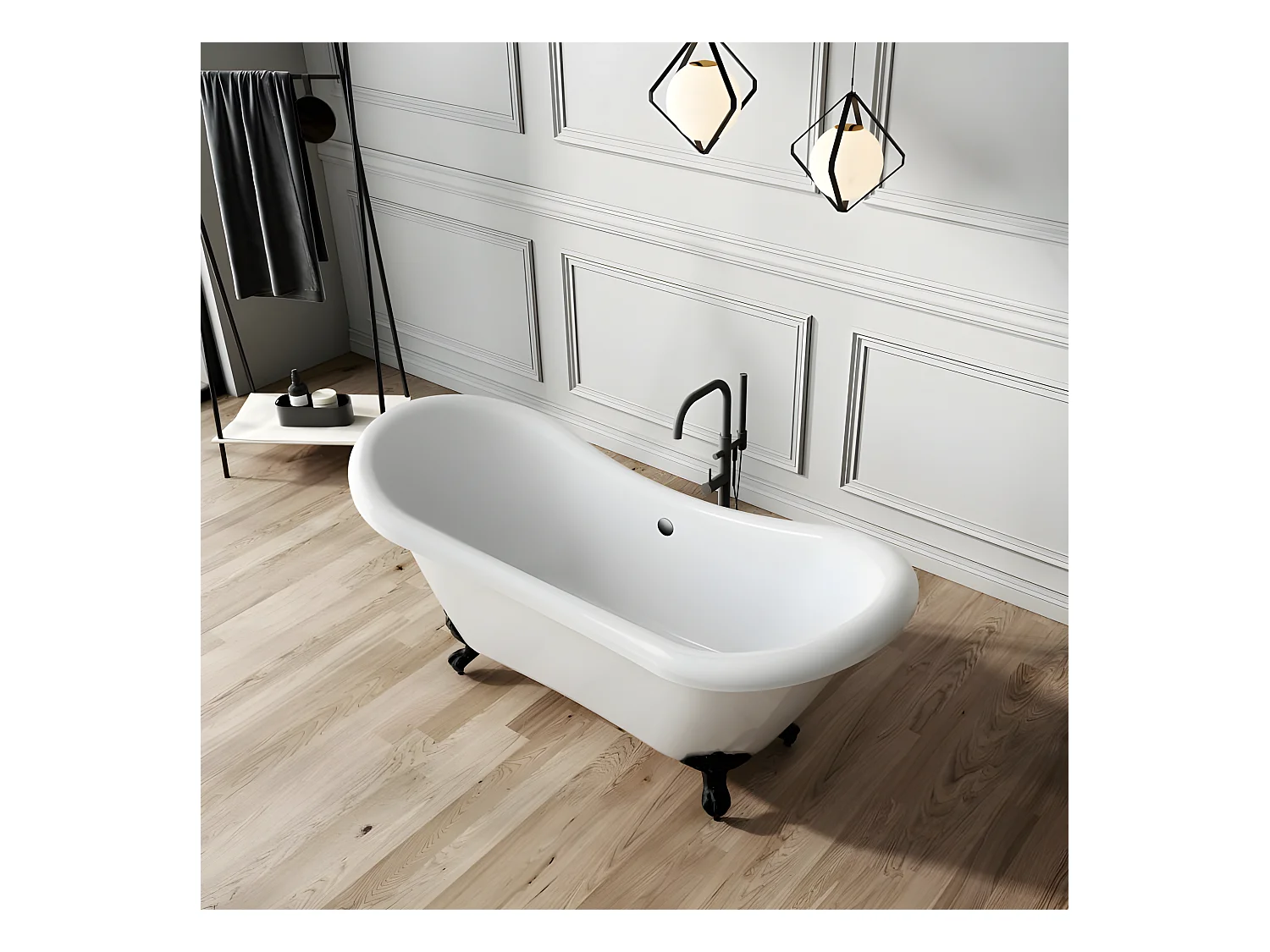 Baignoire ancienne rétro sur pieds DARLINGTON Blanche 175 cm Pieds de Lion Cuivre rouge vieilli