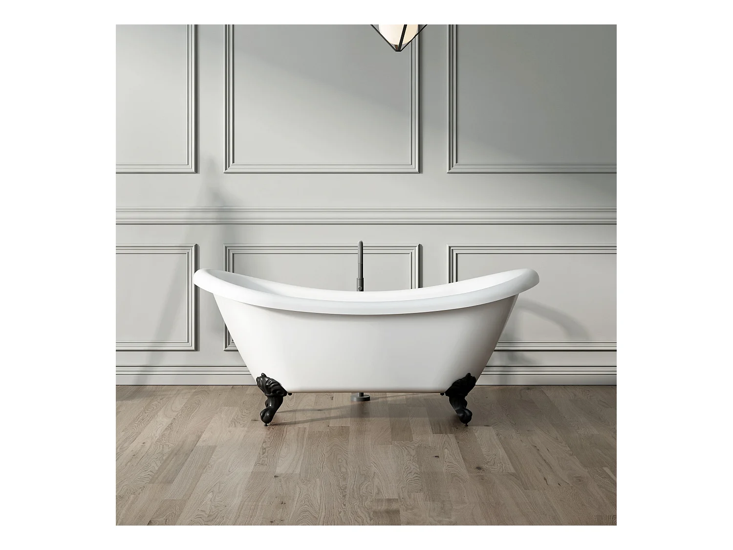 Baignoire ancienne rétro sur pieds DARLINGTON Blanche 175 cm Pieds de Lion Cuivre rouge vieilli