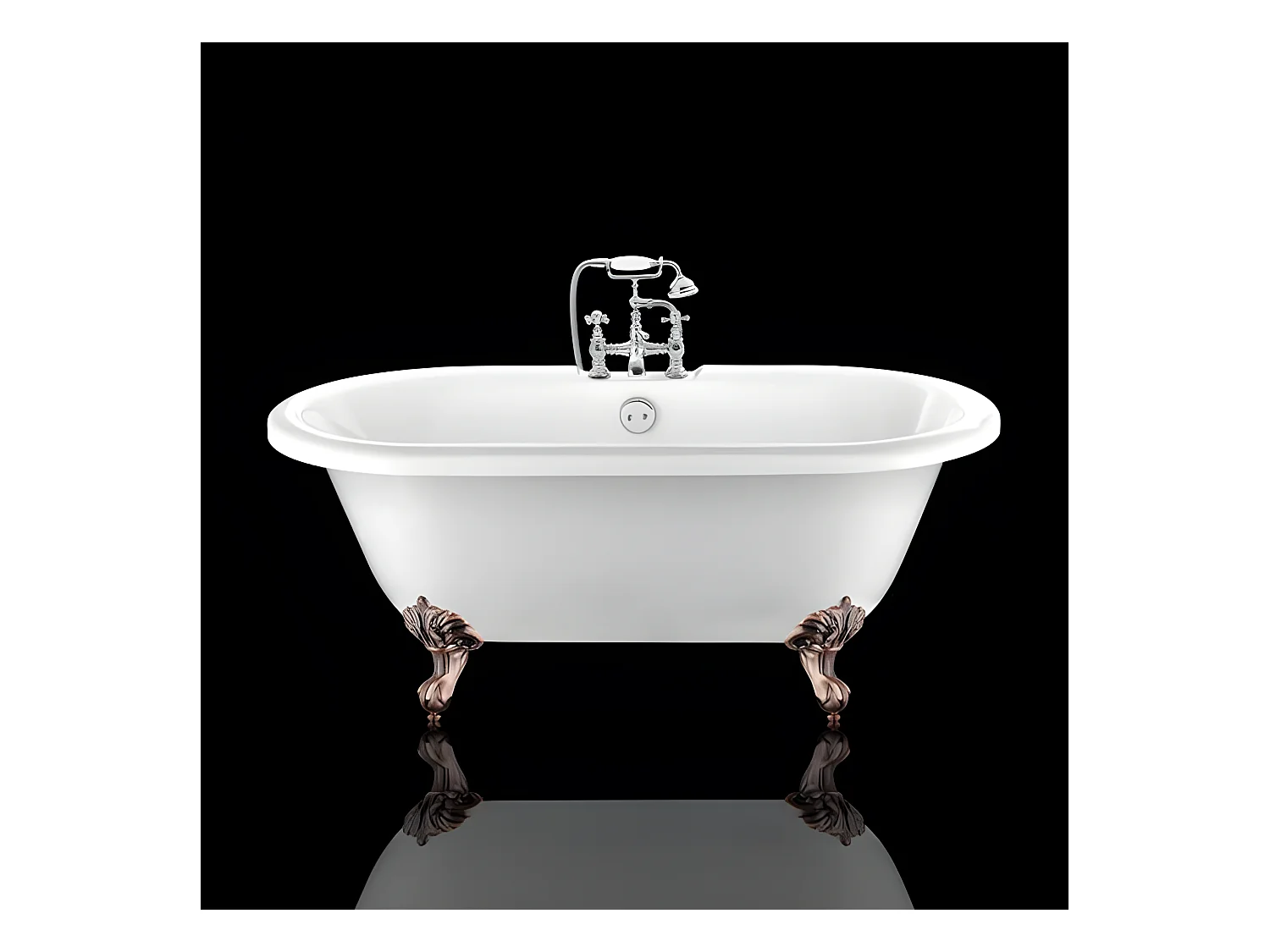 Baignoire ancienne rétro sur pieds CHELSEA Blanche 170 cm Pieds d'Aigle Cuivre rouge vieilli