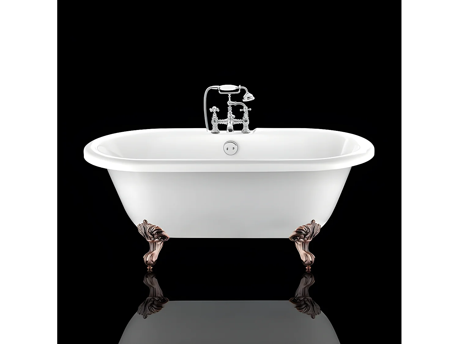 Baignoire ancienne rétro sur pieds CHELSEA Blanche 170 cm Pieds d'Aigle Cuivre rouge vieilli