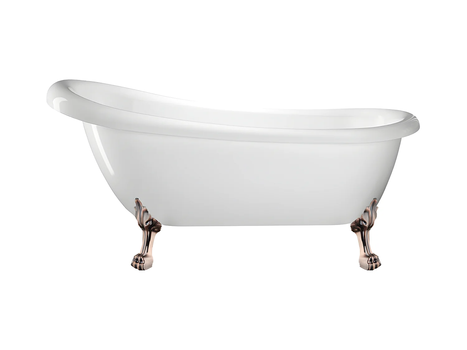 Baignoire ancienne rétro sur pieds RICHMOND Blanche 155 cm Pieds de Lion Cuivre rouge vieilli