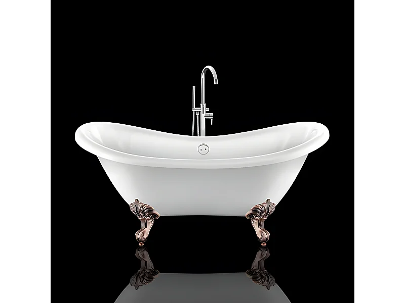 Baignoire ancienne rétro sur pieds DARLINGTON Blanche 175 cm Pieds d'Aigle Cuivre rouge vieilli
