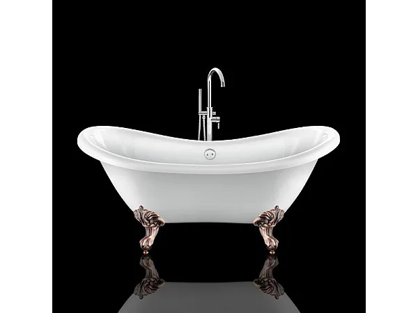 Baignoire sur pieds rétro DARLINGTON Blanche 175 cm Pieds d'Aigle Cuivre rouge vieilli