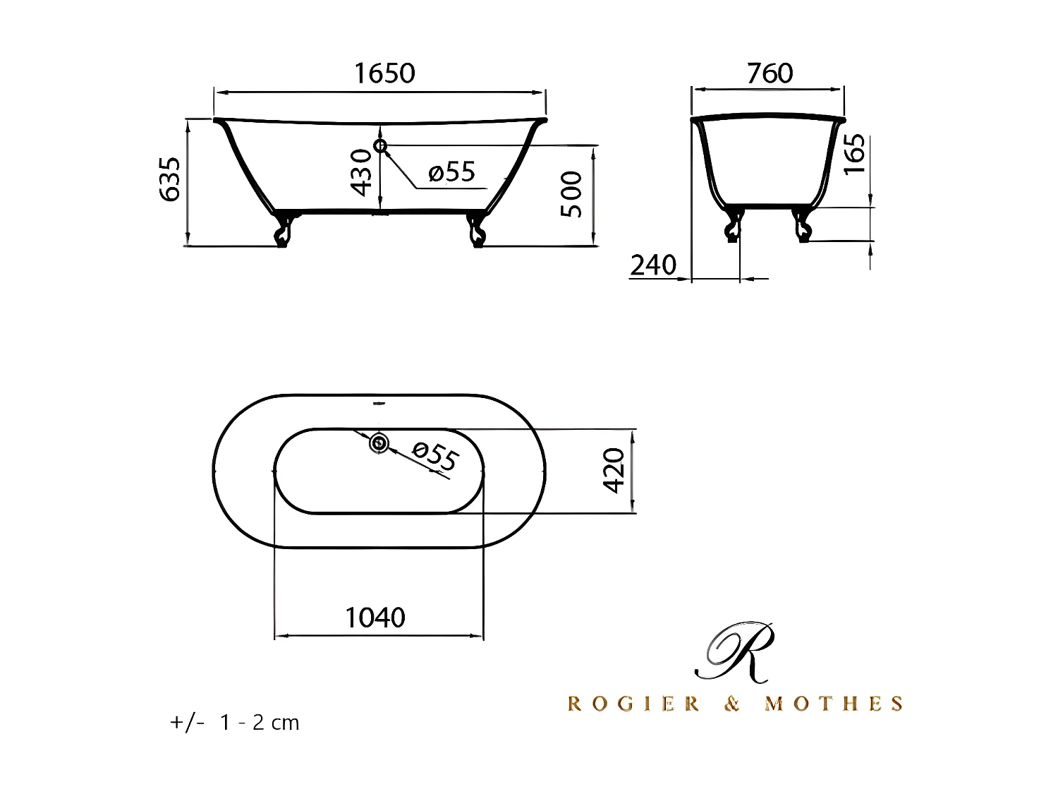 Vasca da bagno freestanding stile classico con piedini SURRY HILLS bianca 165 cm Piedini di aquila Dorati