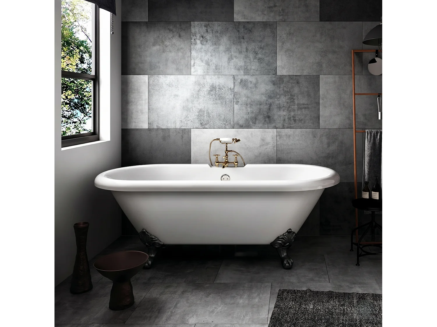 Vasca da bagno freestanding stile classico con piedini CHELSEA Bianca 170 cm Piedini di aquila Neri