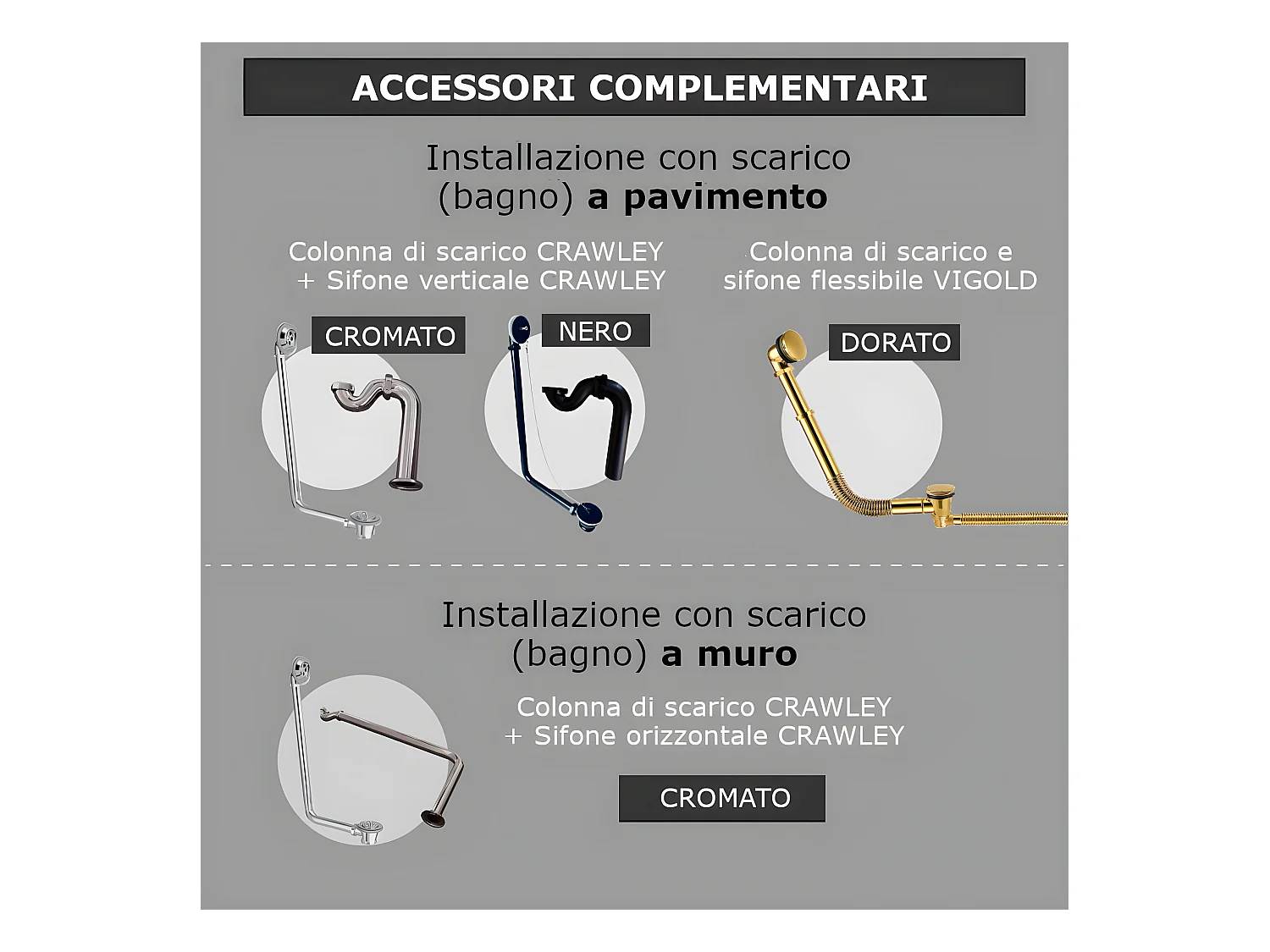 Vasca da bagno freestanding stile classico con piedini CHELSEA Bianca 170 cm Piedini di leone Rame