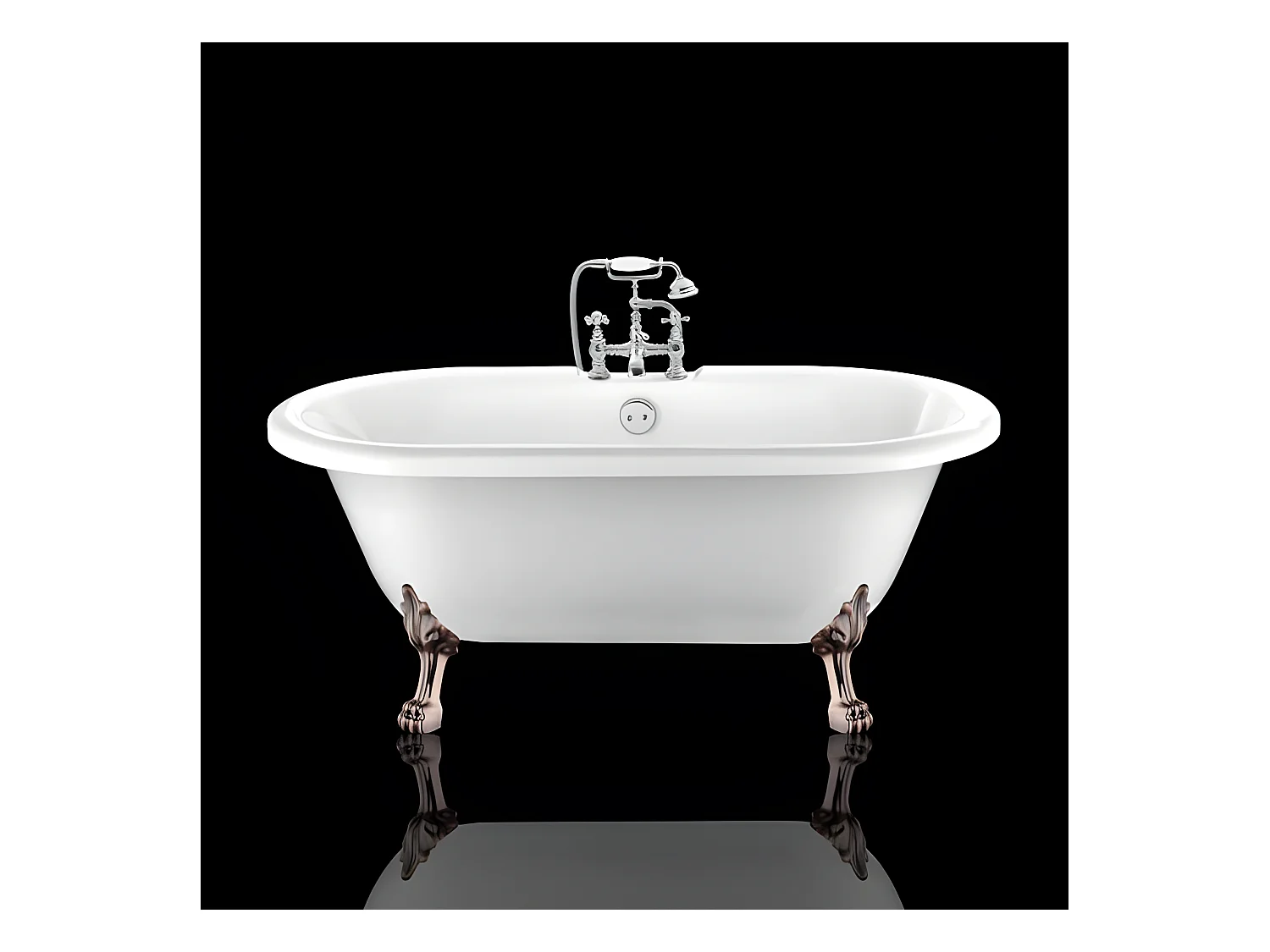 Baignoire ancienne rétro sur pieds CHELSEA Blanche 170 cm Pieds de Lion Cuivre rouge vieilli