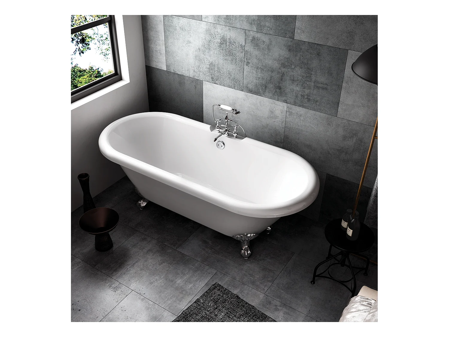 Baignoire ancienne rétro sur pieds CHELSEA Blanche 170 cm Pieds de Lion Cuivre rouge vieilli