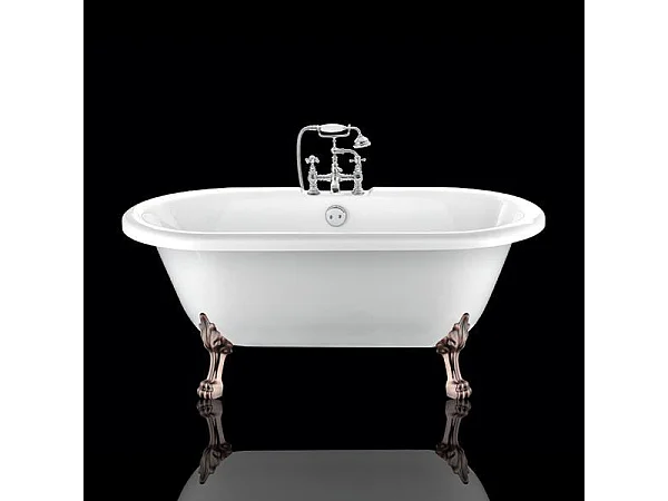 Baignoire sur pieds rétro CHELSEA Blanche 170 cm Pieds de Lion Cuivre rouge vieilli