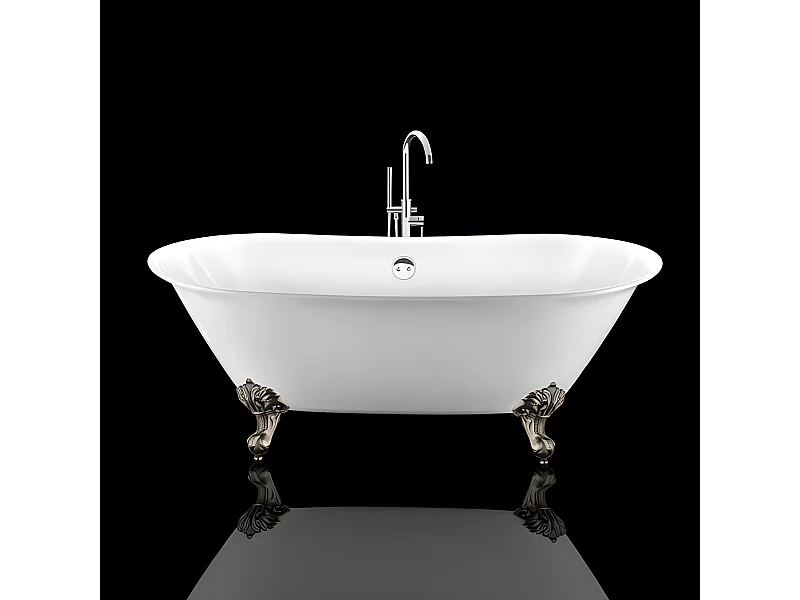 Baignoire ancienne rétro sur pieds SURRY HILLS Blanche 165 cm Pieds d'Aigle Bronze jaune vieilli