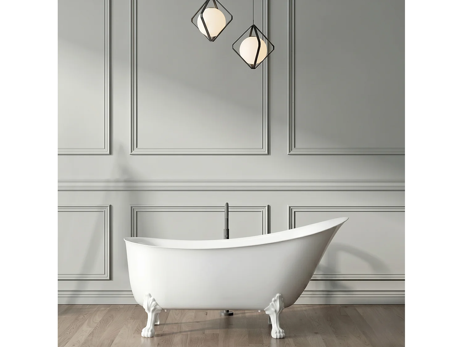 Vasca da bagno freestanding stile classico con piedini BALMAIN Bianca 161 cm Piedini di leone Bianchi