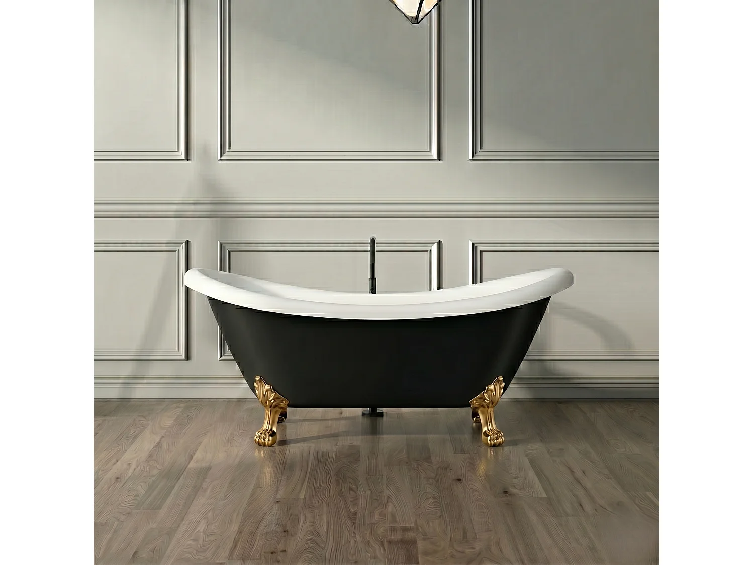 Vasca da bagno freestanding stile classico con piedini DARLINGTON nera 175 cm Piedini di leone Dorati
