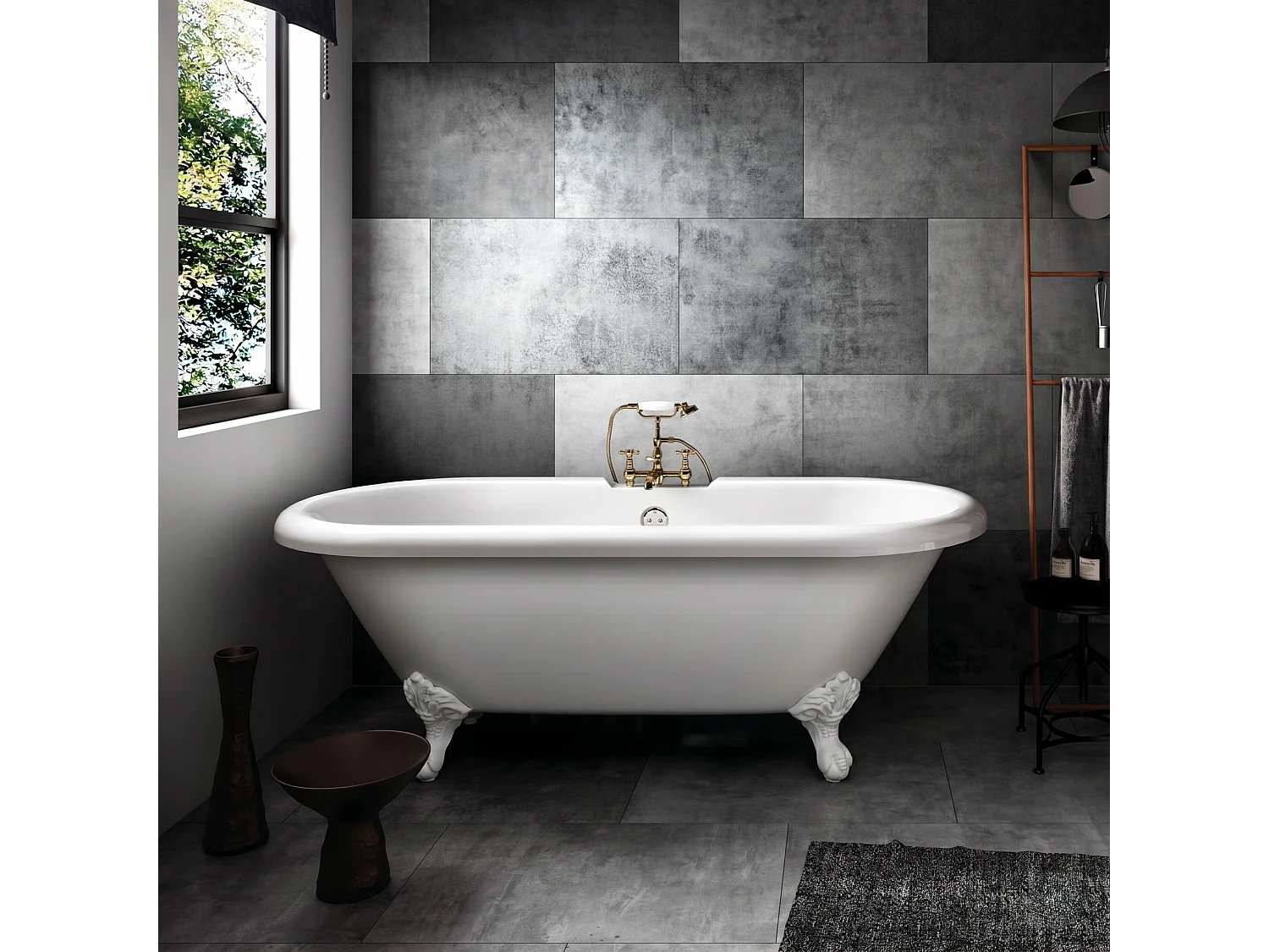 Freistehende Badewanne mit Füßen CHELSEA Adlerfüße WEISS 154 cm