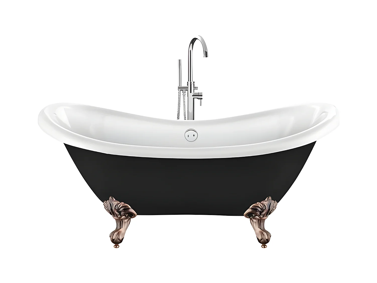 Baignoire ancienne rétro sur pieds DARLINGTON Noire 175 cm Pieds d'Aigle Cuivre rouge vieilli