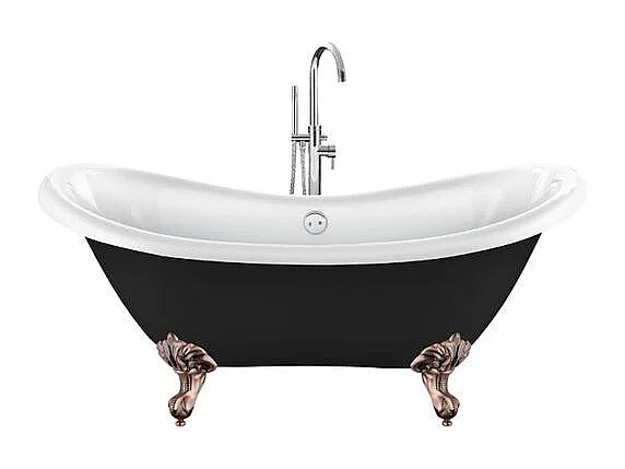 Baignoire sur pieds rétro DARLINGTON Noire 175 cm Pieds d'Aigle Cuivre rouge vieilli