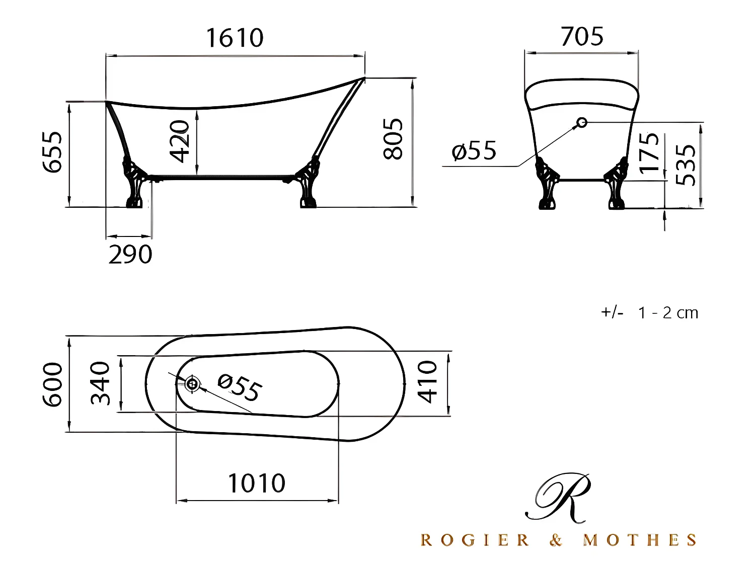Vasca da bagno freestanding stile classico con piedini BALMAIN Bianca 161 cm Piedini di leone Neri