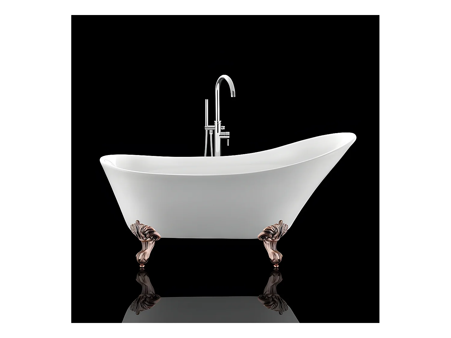 Baignoire ancienne rétro sur pieds BALMAIN Blanche 161 cm Pieds d'Aigle Cuivre rouge vieilli