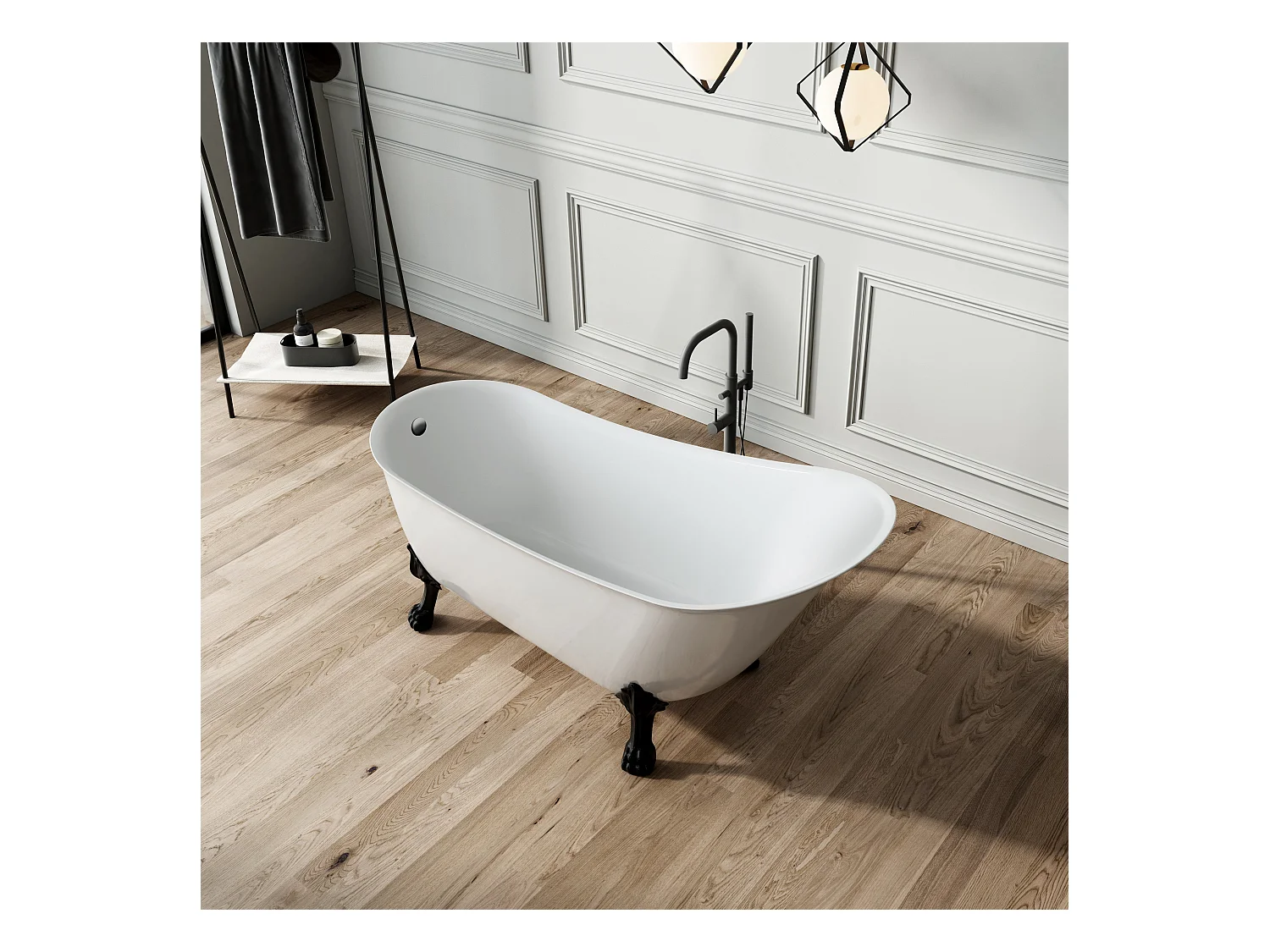 Baignoire ancienne rétro sur pieds BALMAIN Blanche 161 cm Pieds d'Aigle Cuivre rouge vieilli