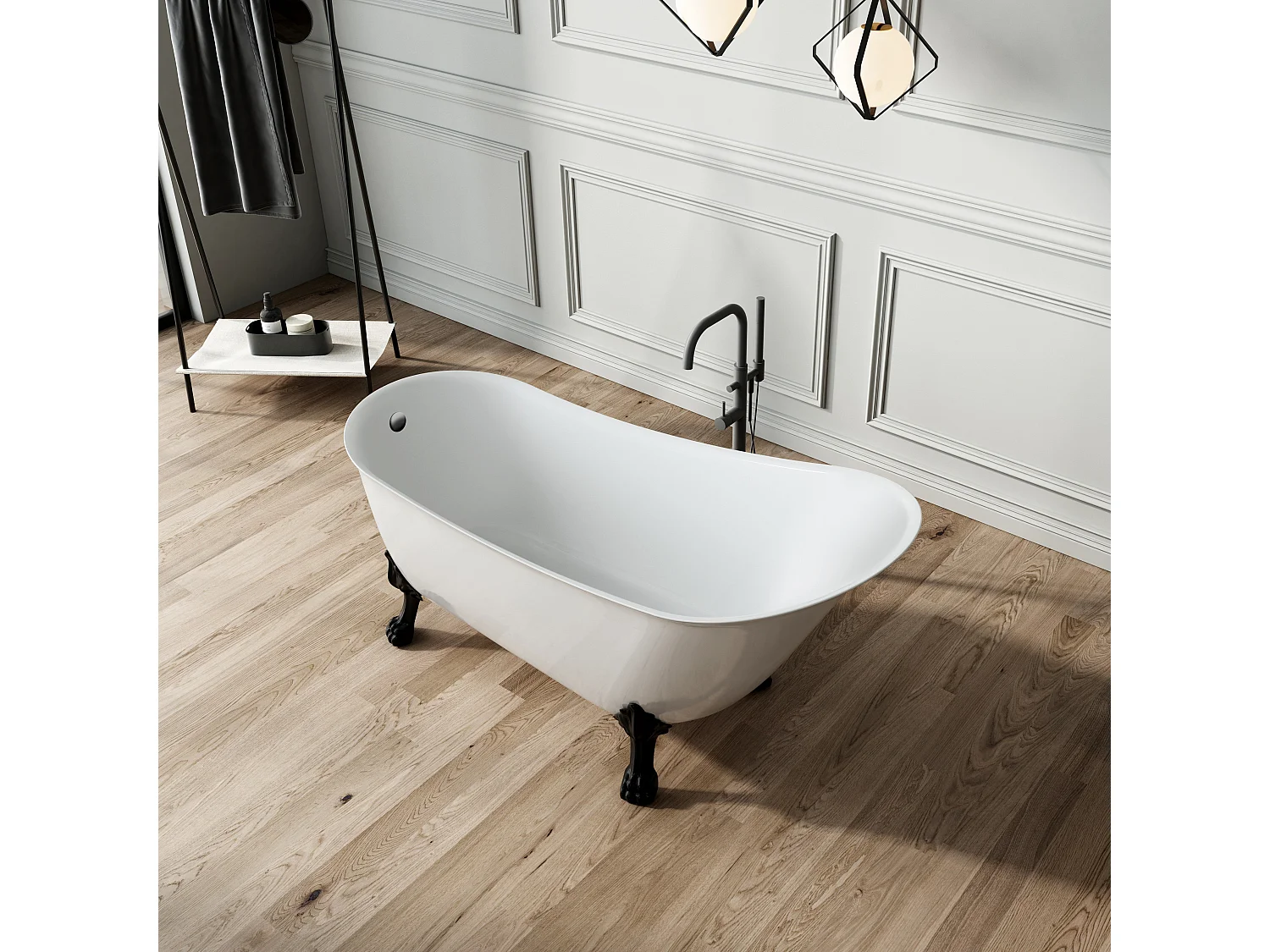 Baignoire ancienne rétro sur pieds BALMAIN Blanche 161 cm Pieds d'Aigle Cuivre rouge vieilli